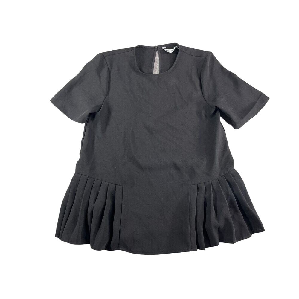 Zara Shirt Womens XS Black Flared Tunic Round Neck Business Casual Lightweight
